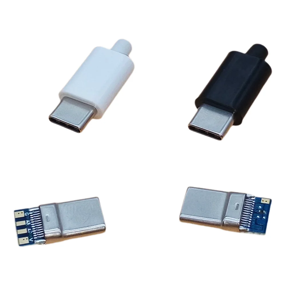 2/5Pcs Type C 2.0 Male Jack Plug Welding Type USB-C 4in1 2A Large Current USB 3.1 Connector Black White