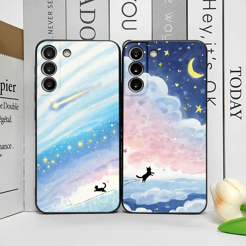 Funda de teléfono con estampado de gato negro y cielo estrellado de dibujos animados para Huawei Nova 13 12 11 Pro 10 SE Mate 40 Pro Plus P60 P50 P40 Pro + funda suave
