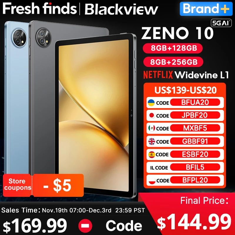 【World premiere】Blackview Zeno 10 5G AI Tablet 11-inch FHD+ 90Hz Display Widevine L1 Quad Speakers 8800mAh Android 15 Pad PC
