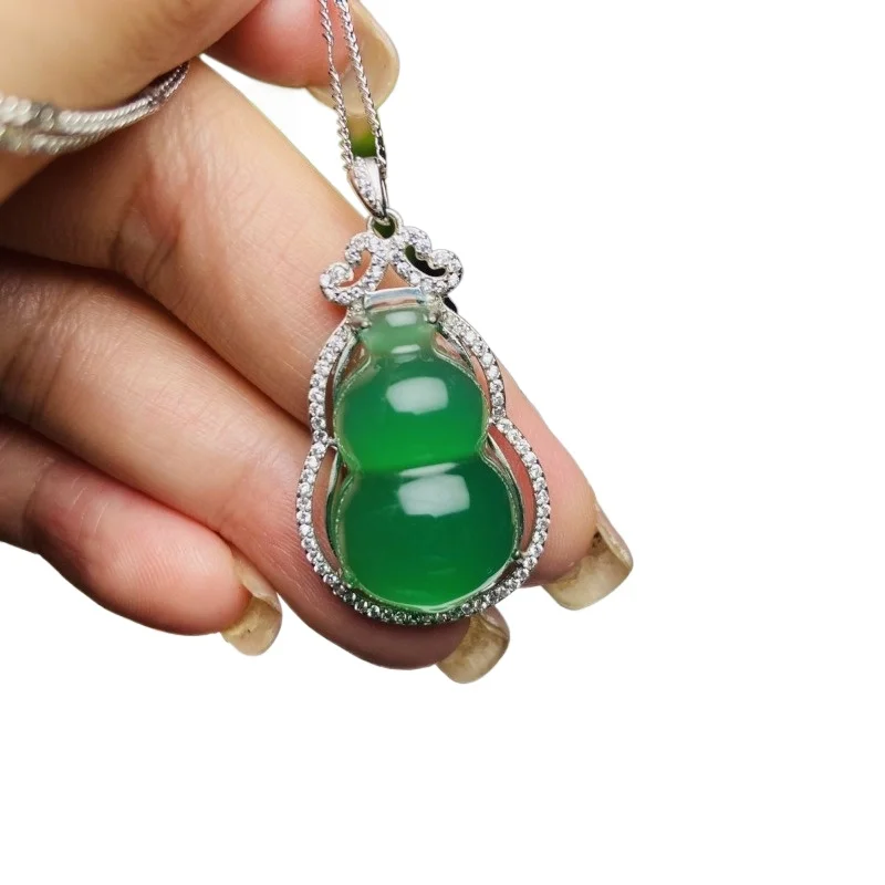 

Natural jade stone agate high ice chalcedony inlaid with ice gourd necklace pendant