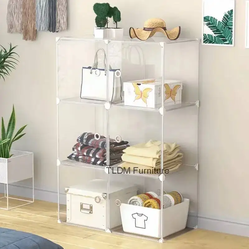 Immagine 5: Armadi Trasparenti Moderni per Camera da Letto e Soggiorno, Contenitore di Stoccaggio Semplice in Plastica, Armadio Piccolo per Casa e Dormitorio E Z