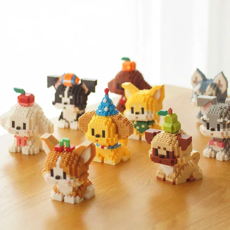 Kawaii Animal Micro Building Blocks Dog Pug Teddy Schnauzer Husky Corgi MOC Animal Mini Brick Figure Toys For Christmas Gift