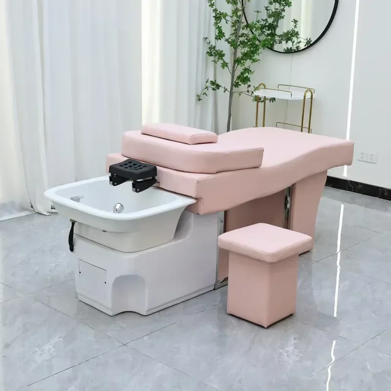 High End Fiberglass Shampoo Bed with Water Circulation Fumigation and Massage for Hair Barber Shop Beauty Treatment