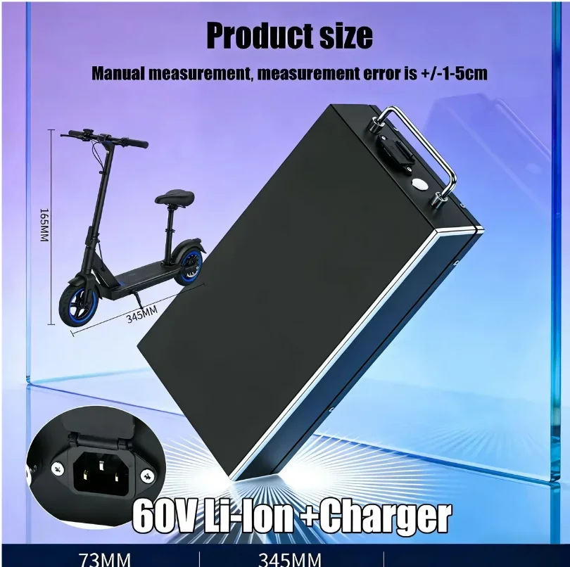 High-Capacity 60V 20/25/30Ah Li-Ion Battery +5A Charger Compatible with Harley Citycoco Scooter, Electric Bicycle & Foldable E-S