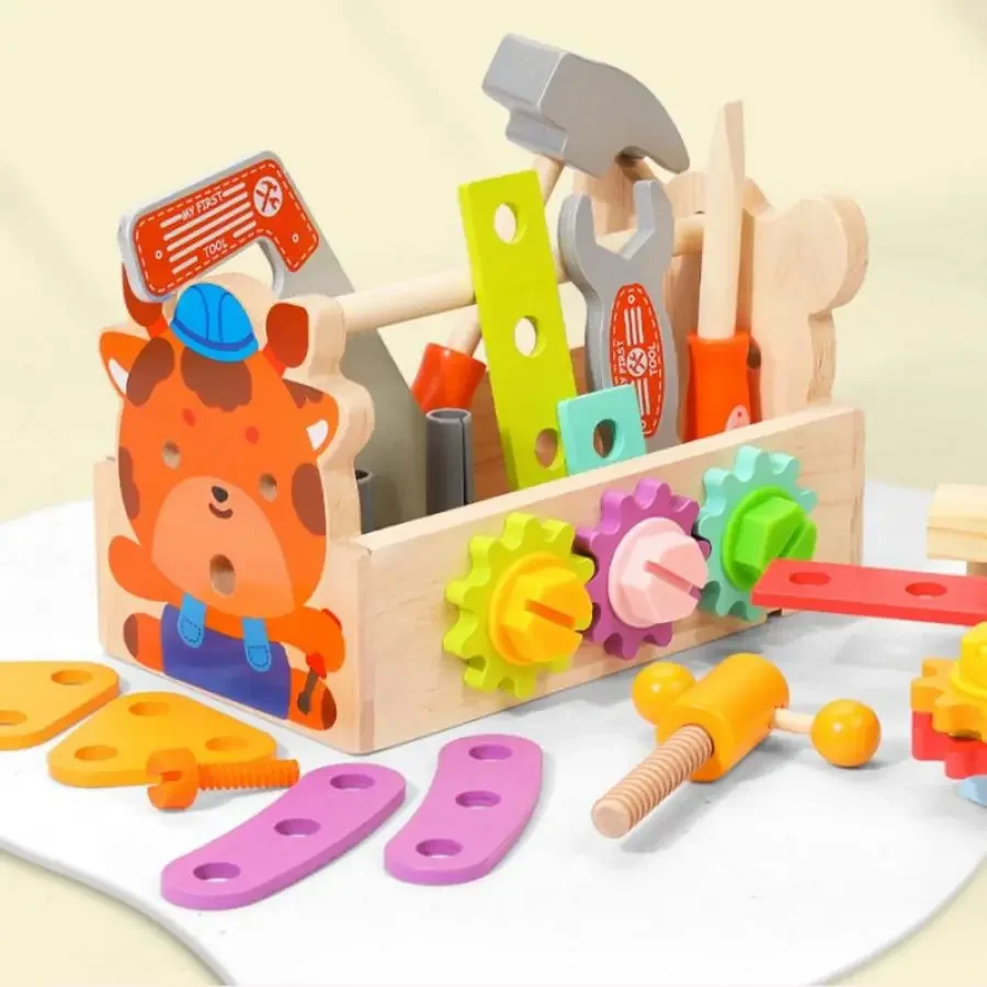 Caixa de ferramentas de madeira das crianças brinquedos educativos porcas parafusos simulado carpinteiro montagem ferramentas reparo conjunto jogo criativo