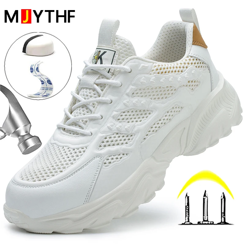 Breathable Mesh Safety Shoes Men White Protective Shoes For Men Women Work Sneakers Summer Lightweight Indestructible Shoes