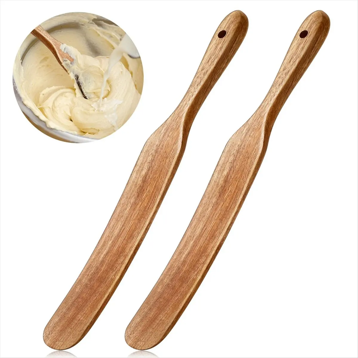 ABNH 2 Pack 13 Inch Wooden Spatula for Cooking Sourdough Wooden Spurtle with Hanging Hole for Sourdough Cookware Pot Stir