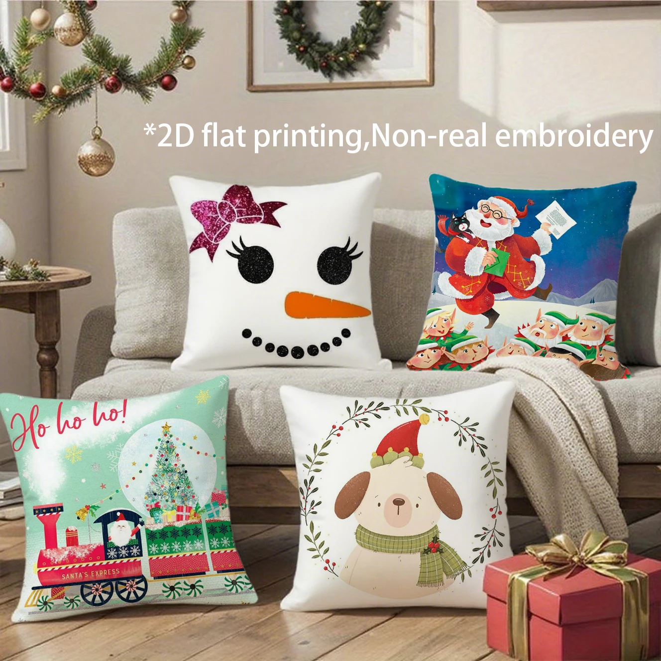 Christmas Cute Throw Pillow Covers Pattern Cushion Cover Suitable for Sofa Bedroom Car Pillow Cover