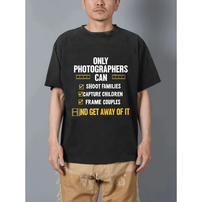 تي شيرت رجالي مغسول باللون الأسود فقط يمكن للمصورون إطلاق النار على العائلات التقاط الأطفال إطار الأزواج وتتبعها باتي المطبوع