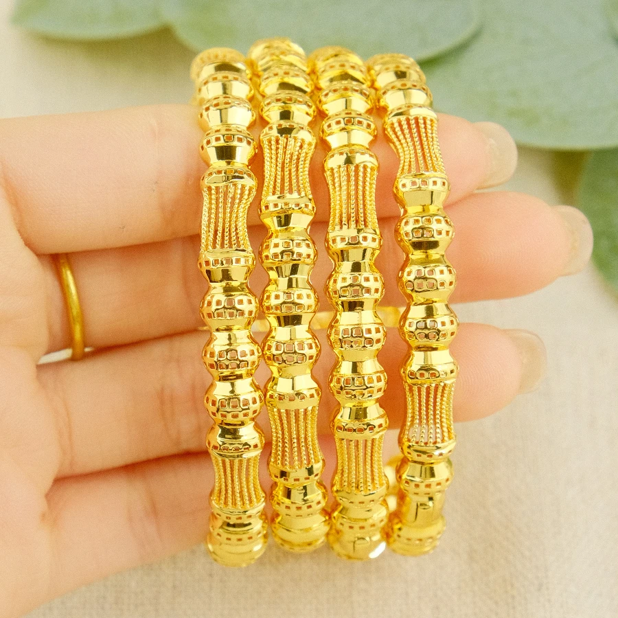 Dubai Smooth Hollow Fashion Gold Plated Indian and African Copper Bracelets Charming Wedding Jewelry Luxury