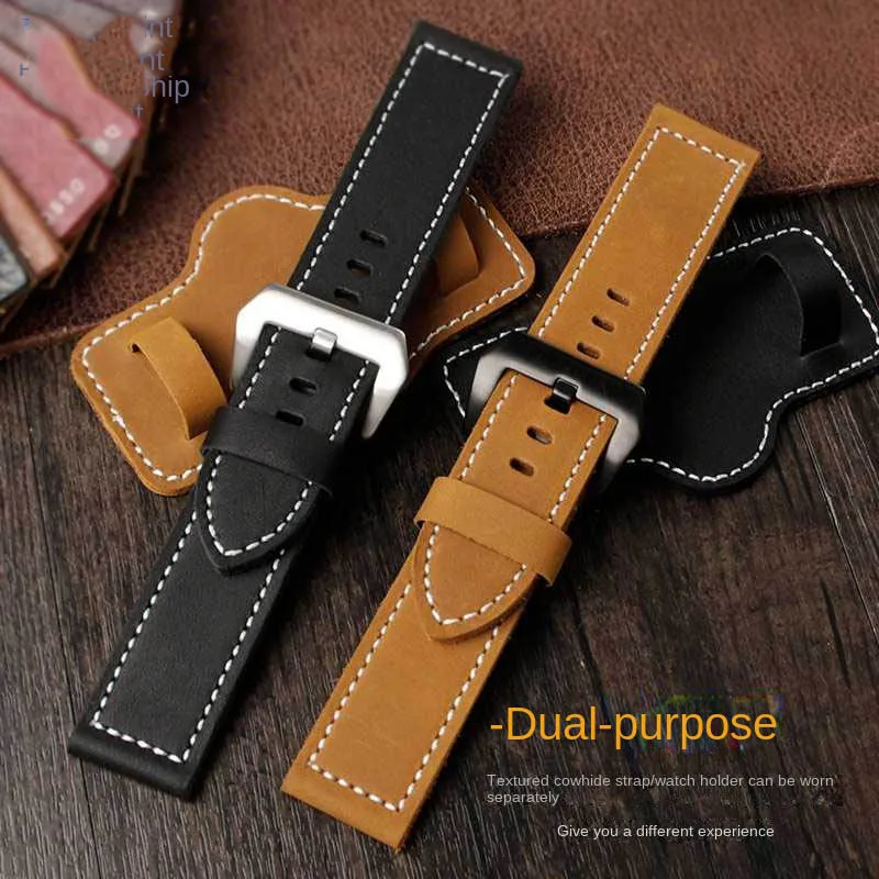 For Panerai watch band Cowhide strap Men's PAM111/441 Series Crazy Horse Belt needle buckle 22 24 26MM Brown Black with mat