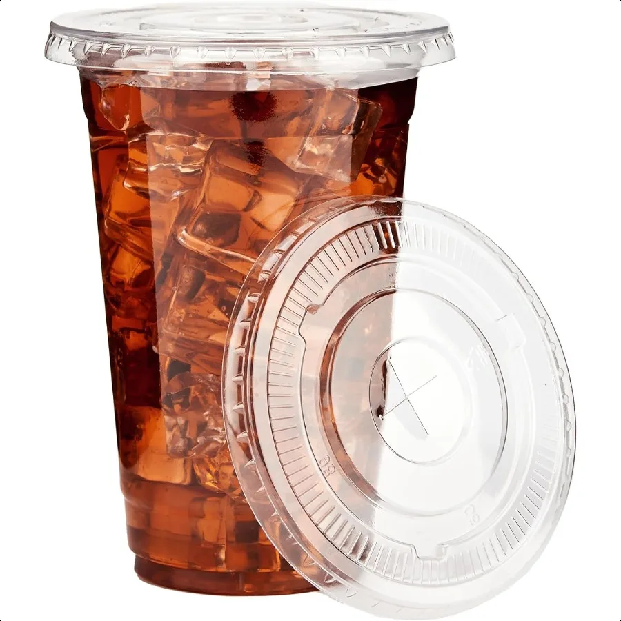 

16 oz. 100 Pack Clear Plastic Cups With Lids Iced Coffee Cups with Flat Lids Crystal Smoothie Cup for Party Lemonade Stand Col