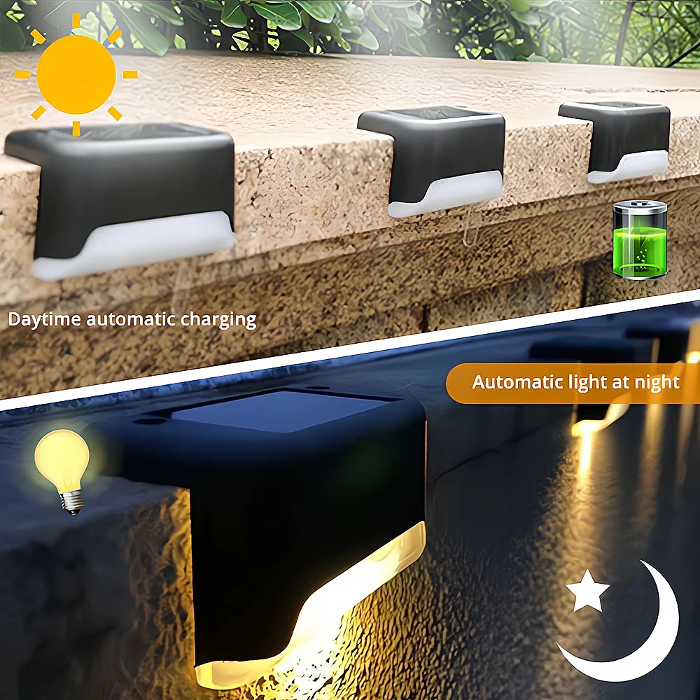 Imagem -06 - Solar Led Stair Lights para Jardim ao ar Livre Indução Branca Quente Impermeável Decoração Lâmpadas Parede Villa Cerca Atmosfera de Natal