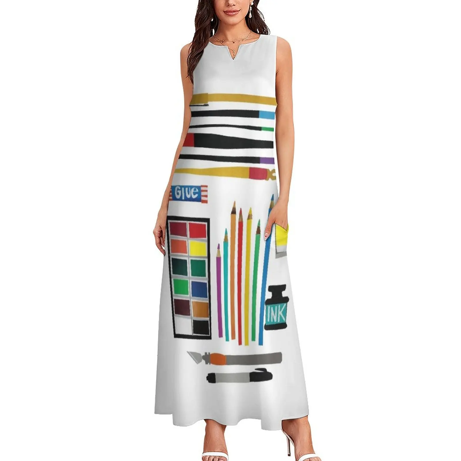 Art Supplies Collage Long Dress long dress women beach dresses Dress