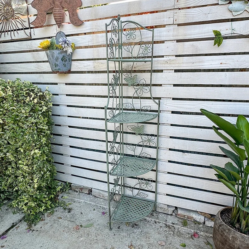 발코니 연철 다층 코너 화분대, 바닥부터 천장까지의 야외 안뜰 정원 직각 선반