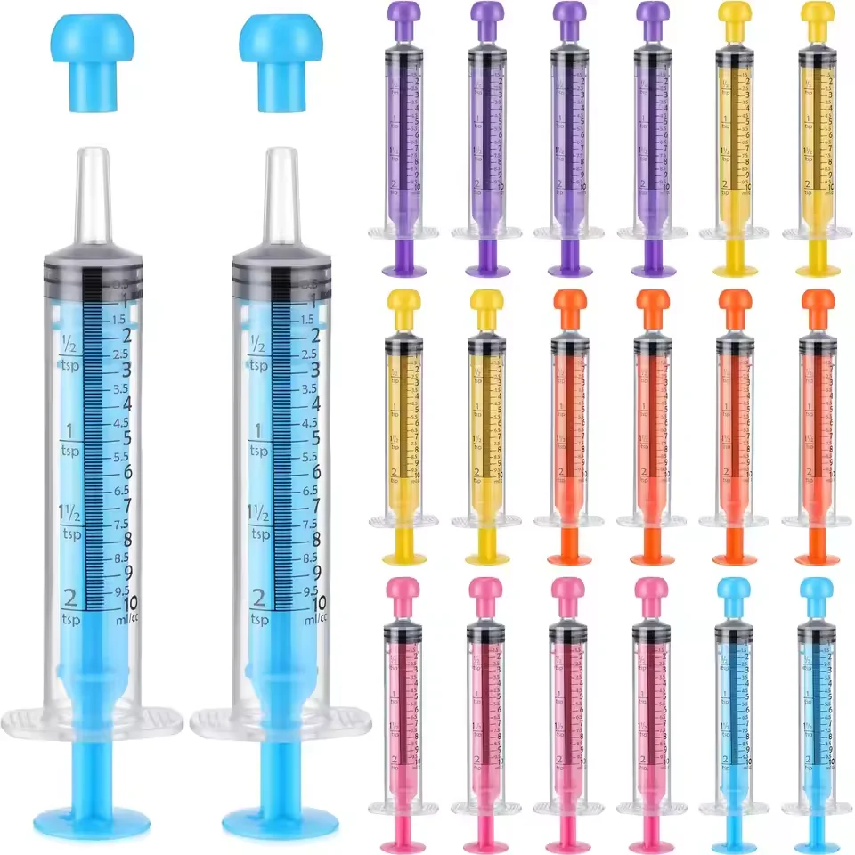 5/10ml Colorful Animal Liquid Plastic Feeding Syringe Straight Mouth Measuring Scale Rubber Stopper Use Feeding Disposable