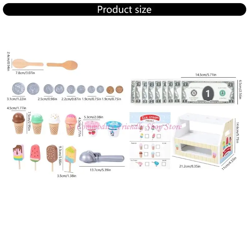 85ae تعليمية التظاهر متجر لعبة الآيس كريم الخشبية مجموعة من 3-6 سنوات الأطفال