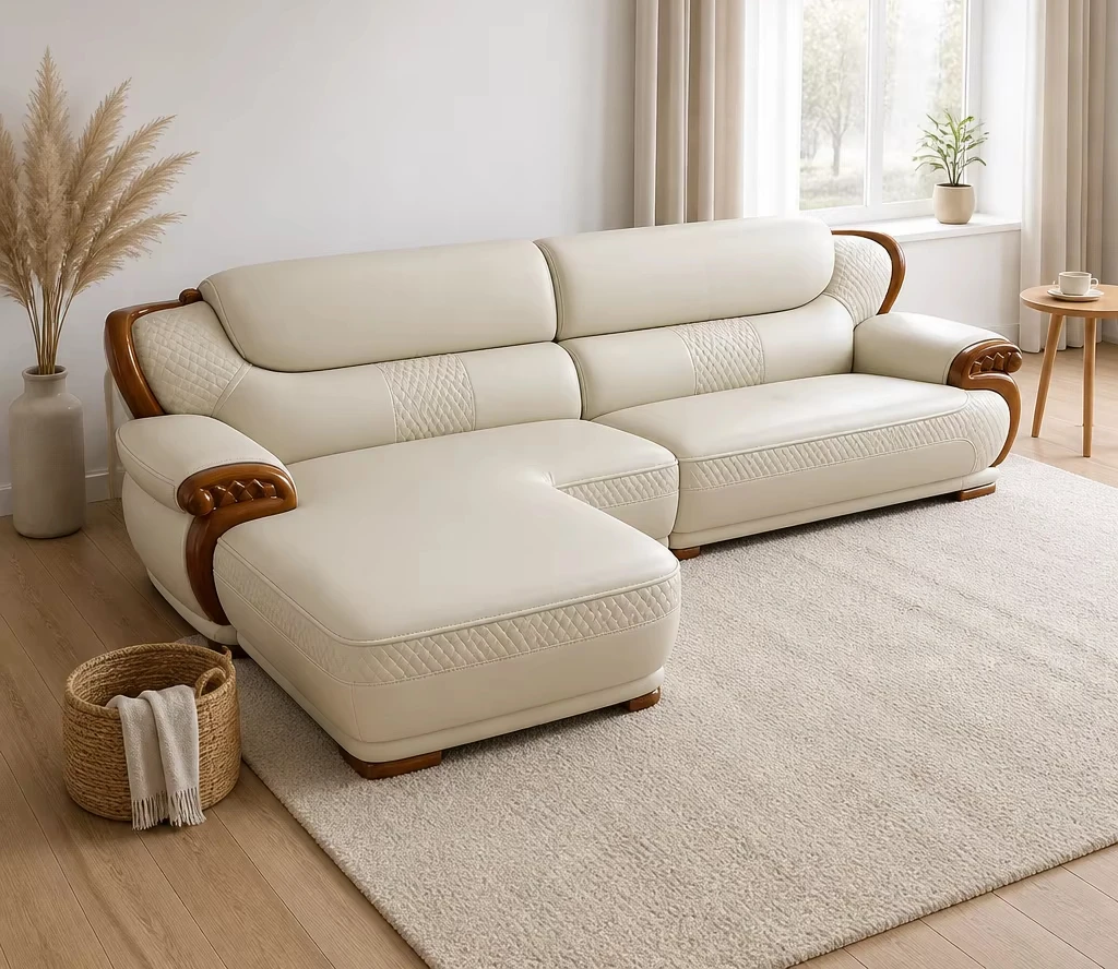 Modern Chinese high-end solid wood sofa top layer black gold cowhide living room villa furniture