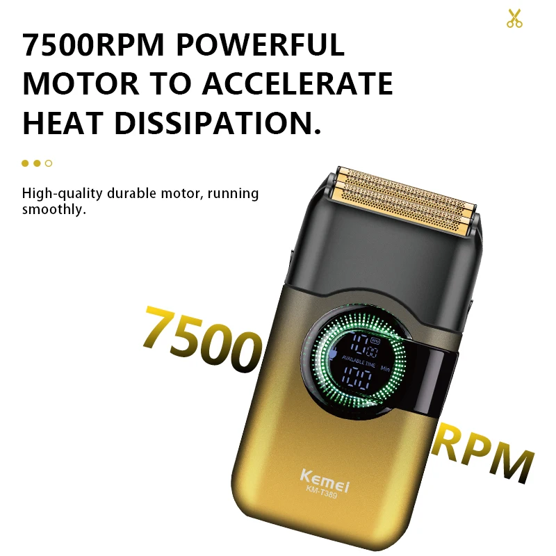 Kemei T389 موضة اللون ماكينة حلاقة كهربائية مقص الشعر الرجال ماكينة حلاقة أداة تهذيب اللحية المهنية قابلة للشحن الترددية ماكينة حلاقة