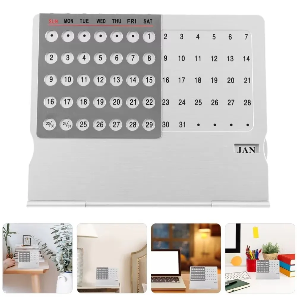 

Manual Setting Desk Calendar Aluminum Alloy Adjustable Standing Monthly Desktop Calendar Repeatedly Use Mini Perpetual Calendar