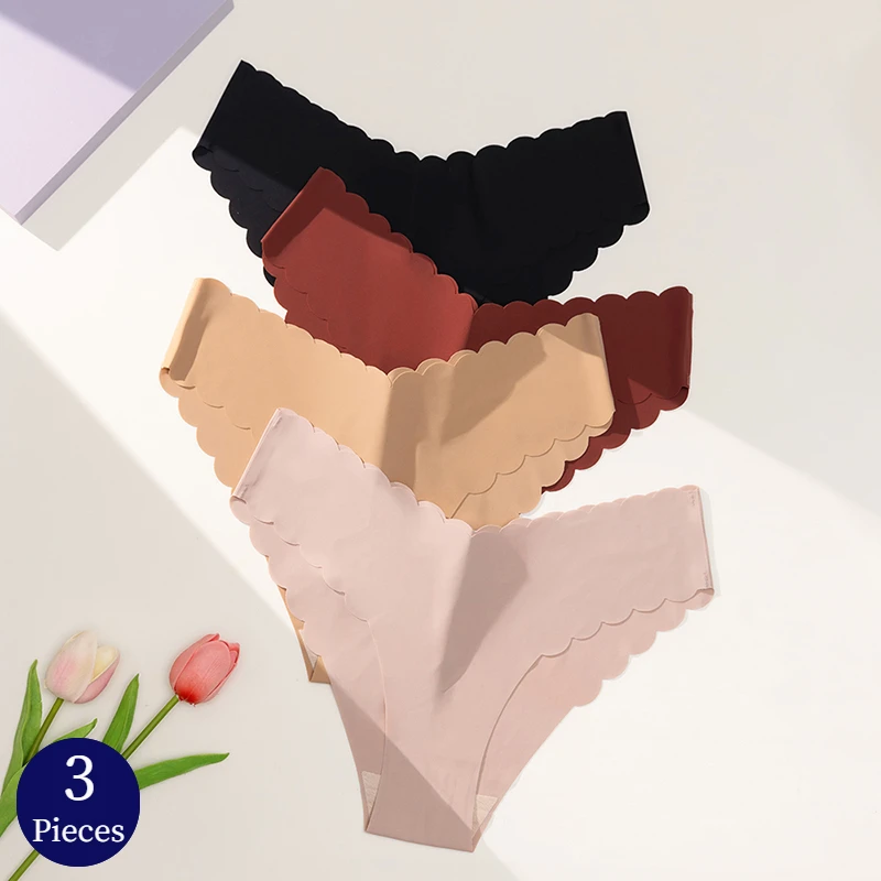 TrowBridge 3PCS/Set Women's Panties Seamless Underwear Simple Wavy Edged Woman Briefs Sexy Lingerie Female Satin Cozy Underpants