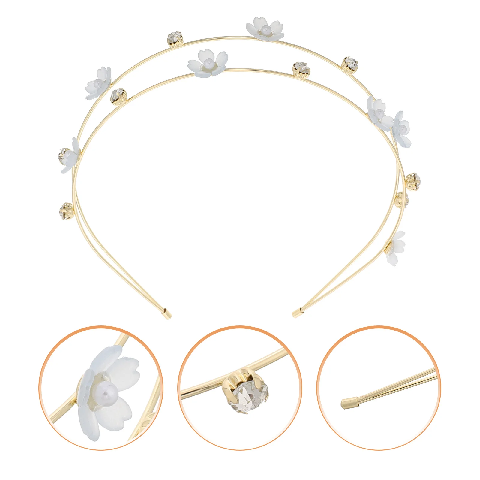 

Sweet Floral Headband for Women Double Layer Flower Design with Sparkling Rhinestones Comfortable Alloy Hairband for Wedding