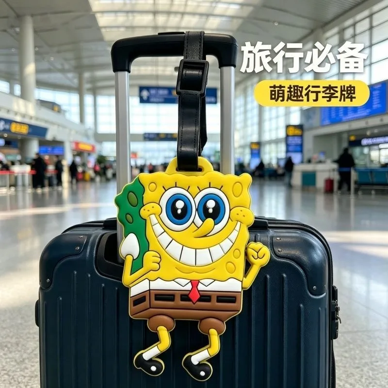Cute Anime SpongeBob & Patrick Star PVC Luggage Tag for Suitcase Travel with Anti-lost Durable Label Collectible Figures Toys view 3