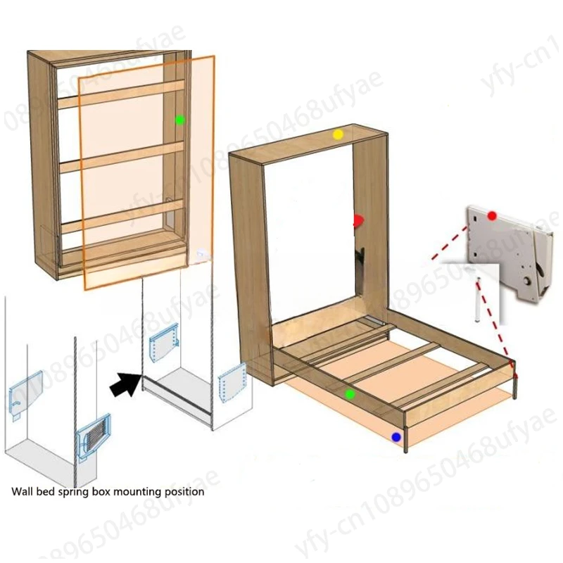 Bed Mechanism with 9 Bold Hardware Kits Fold Springs Hidden Wall  Hinges Accessories for 1m-1.5m Width Bed