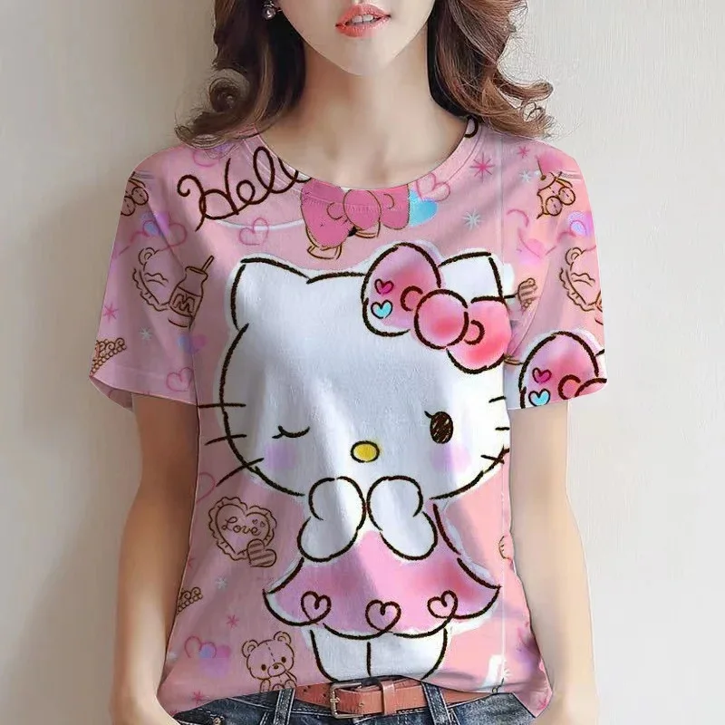 Disney summer fashion new women's Hello Kitty pattern 3D printing short-sleeved street casual sports kawaii T-shirt