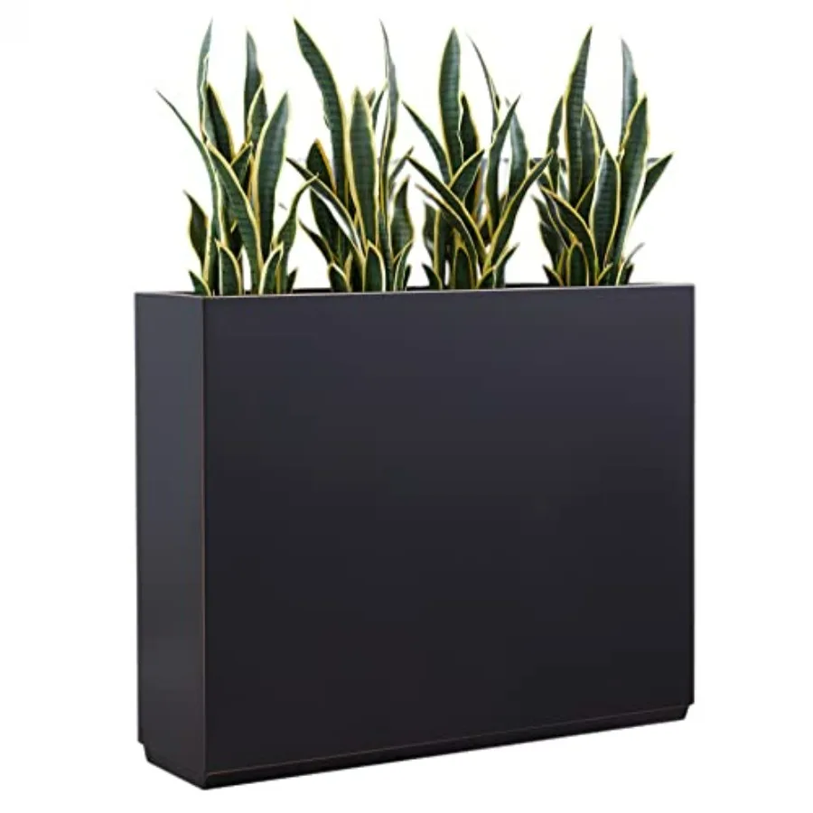 

Outdoor metallic heavy planter for plants, black metal with hand brushed gold edge, 38Lx10Wx30H inches, tall long divider box,