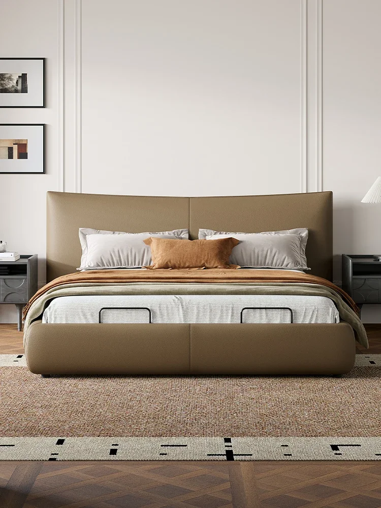 Modern minimalist leather master bedroom queen bed, soft bag multi-functional minimalist double bed