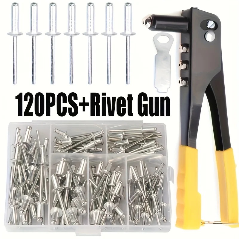 Heavy Duty Pop Rivet Gun Set with 120pcs Blind Rivets Assortment Kit Hand Rivet Nut Tool for DIY Projects Hand Tools