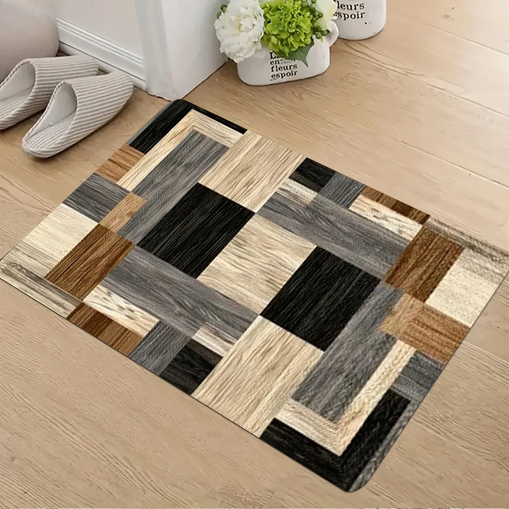 Alfombra larga de malla con textura de madera, estilo nórdico, antideslizante, para dormitorio, cocina, sala de estar, recibidor, estilo rústico.