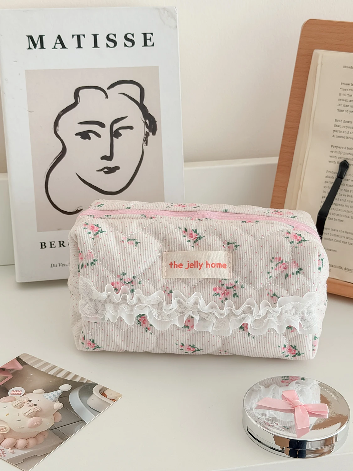 Square Flower Women Lace Small Makeup Bag Travel Organizer Cosmetic Handbag Pouch Gilrs Cute Rose Square Zipper Wallet Bags