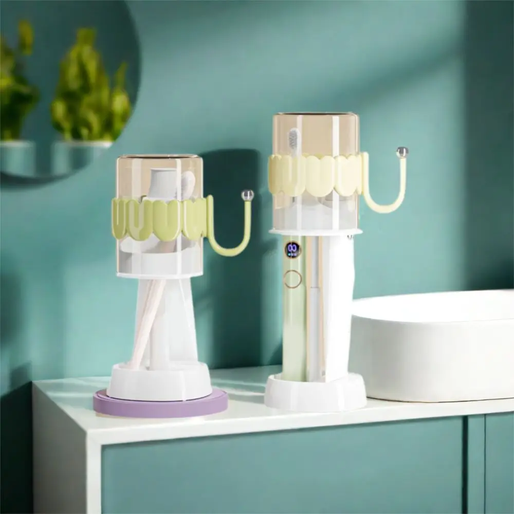 

Dustproof Adjustable Toothbrush Holder Space Saving with Mouthwash Cup Electric Toothbrush Shelf Plastic Toothbrush Holder Set