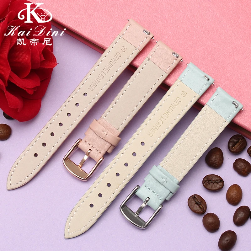 Women Genuine leather Quick release Strap bracelet white red Cowhide Small Dial strap pin buckle watch band 12 14mm 15mm 16mm 18