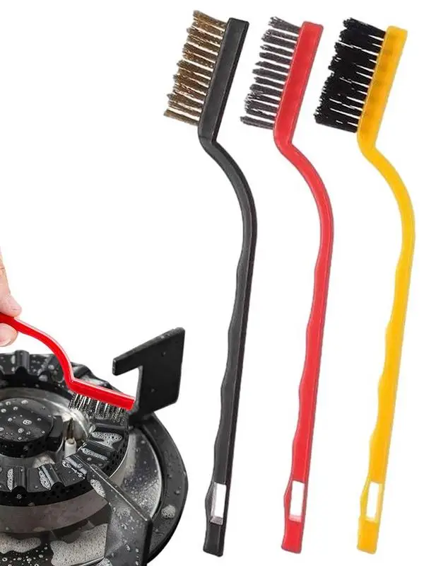 3pcs Stove Cleaning Brush Gas Stove Cleaning Wire Brush Kitchen Tools Metal Fiber Brush Strong Decontamination home-appliance