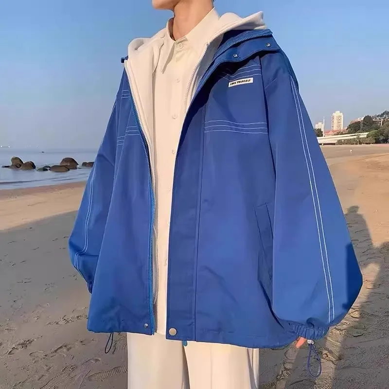 ルーズフィット メンズ Jaet 300 Pou 韓国風 スリーピース風 フード付き 多機能コート カジュアル 秋服 若者向け