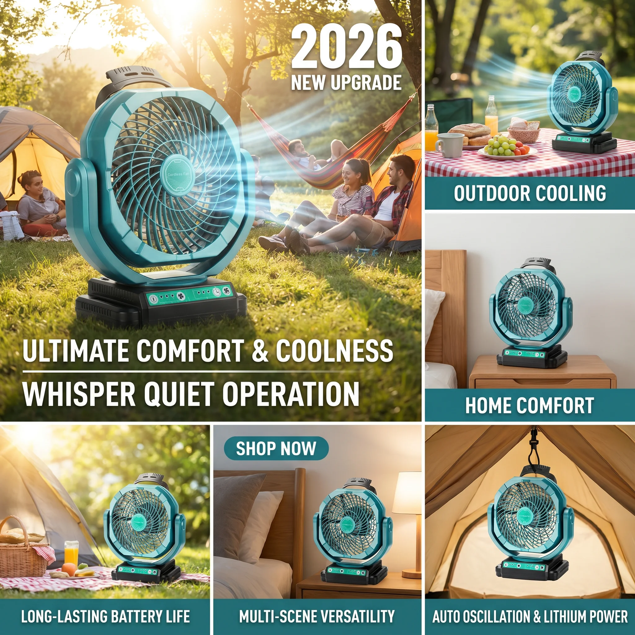 2026 New Upgrade Cordless Oscillating Fan For Bosch 18V Battery, 3-Speed Jobsite Industrial Camping Fan(Battery Not Included)