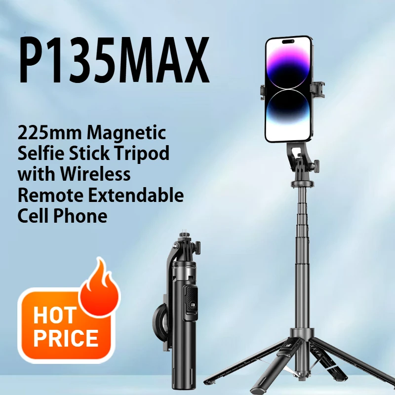 

P135MAX Magnetic Selfie Stick Tripod with Wireless Remote Extendable Cell Phone Tripod Stand Compatible with MagSafe IPhone