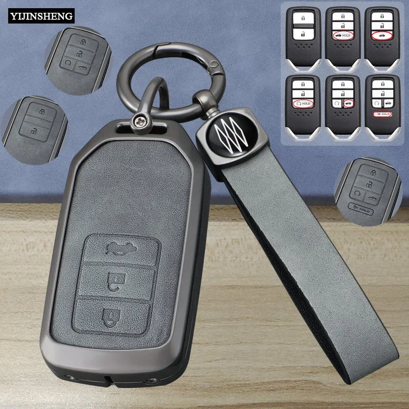 2 3 4 5 버튼 아연 합금 + 가죽 자동차 키 케이스 커버 혼다 시빅 시티 어코드 CRV CR-V XR-V Odyssey Vezel Jade Crider Fit