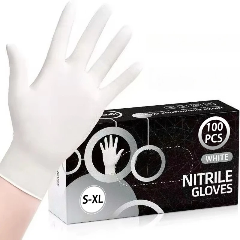 20/60/100PCS Disposable White Nitrile Gloves Household Gloves Pet Hairdressing Dishwashing Kitchen Tattoo Shampoo Tools