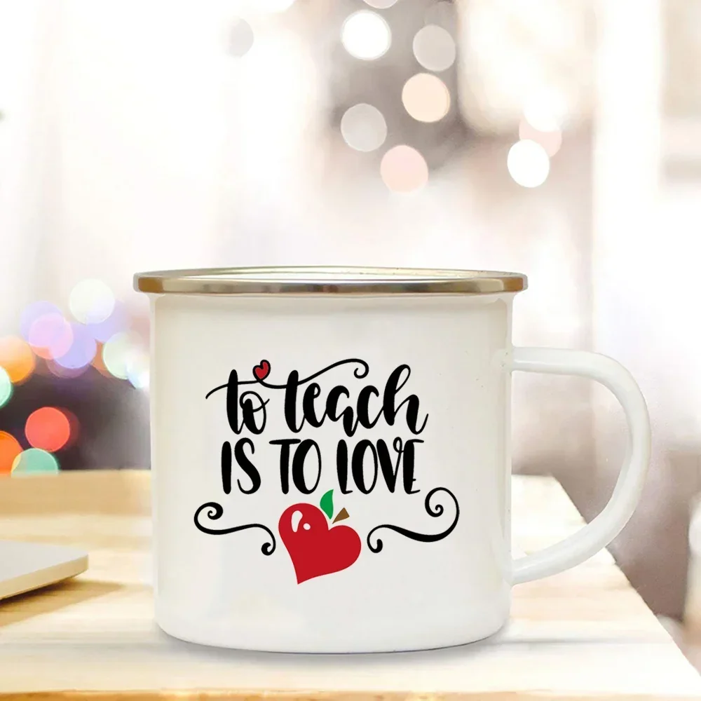 Enamel Drinking Cups To teach is to love  Apple Printing Coffee Mugs Conference Office Drinking Cup graduation fun gift teacher