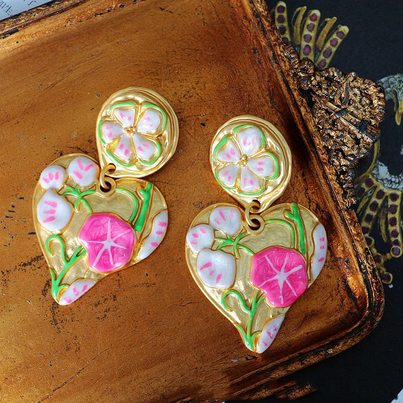 Vintage Candy Color Heart Earrings For Women Jewelry Runway Party T Show Fancy Trendy Boho INS Japan