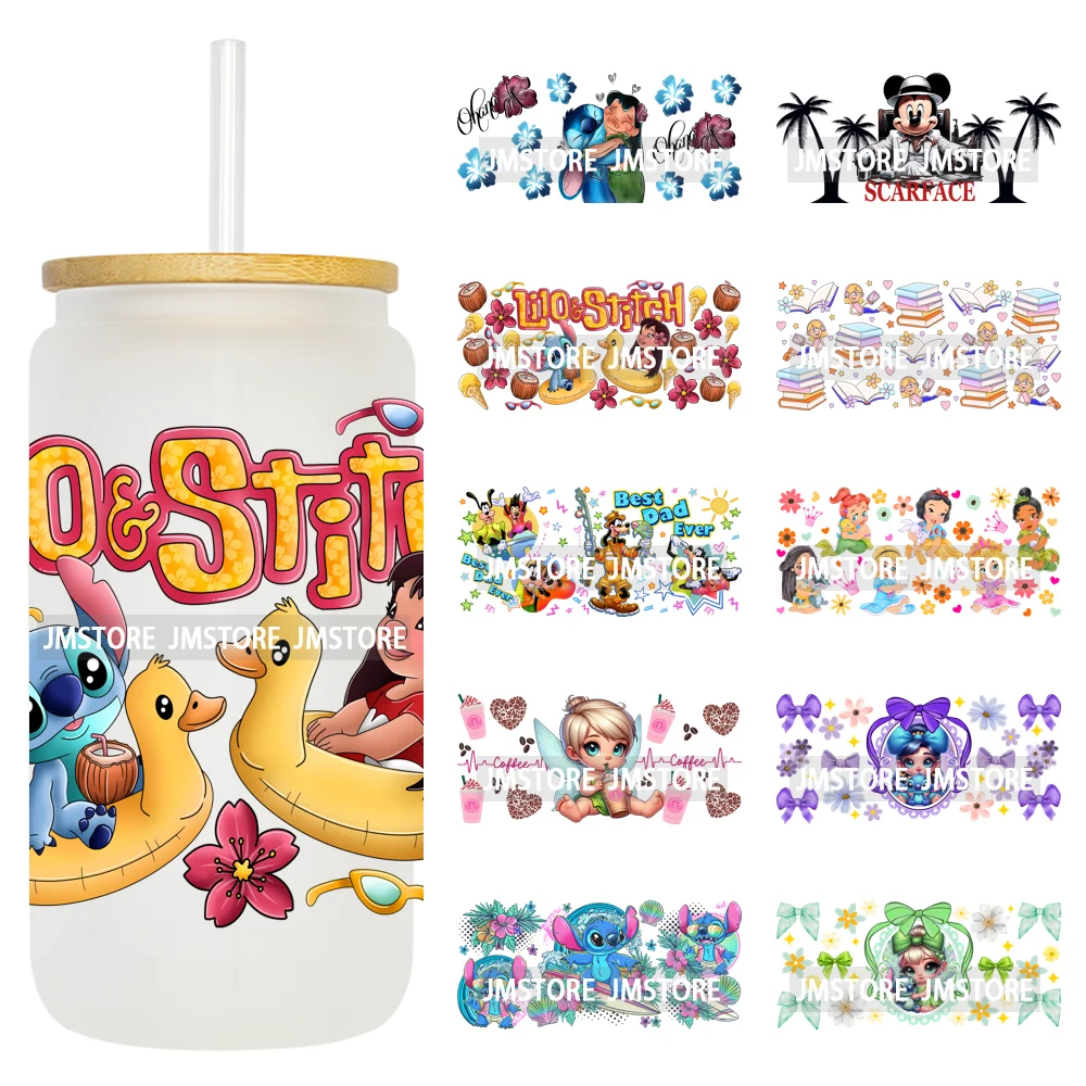 

Floral Cartoon Princess Coquette Bow 16OZ UV DTF Cup Wrap Ready To Apply Waterproof Transfer Stickers For Libbey Glass Can Mugs