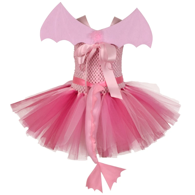 4-Piece Kids Dinosaur Outfit,Fluffy Tutu Skirt Set, Kids Party & Holiday Stage Clothing for Halloween and Christmas Performances