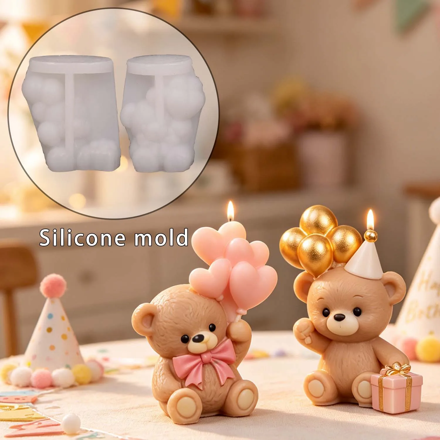 Ballonbär-Geschenke, Duftkerzen-Harzformen, Herzförmige Ballonbär-Dekorative Silikonformen, DIY-Silikonwerkzeuge für Geburtstage