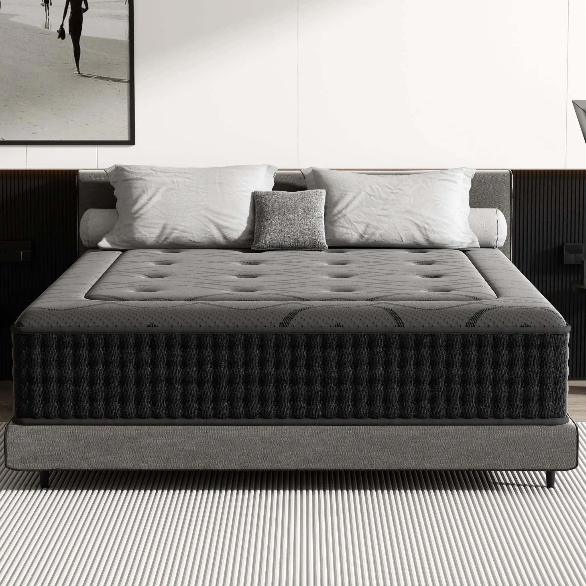 Matelas hybride Dewinner avec ressorts ensachés, hauteur 30 cm, soutien en mousse à mémoire de forme, fermeté moyenne, 7 zones de confort, soutien par