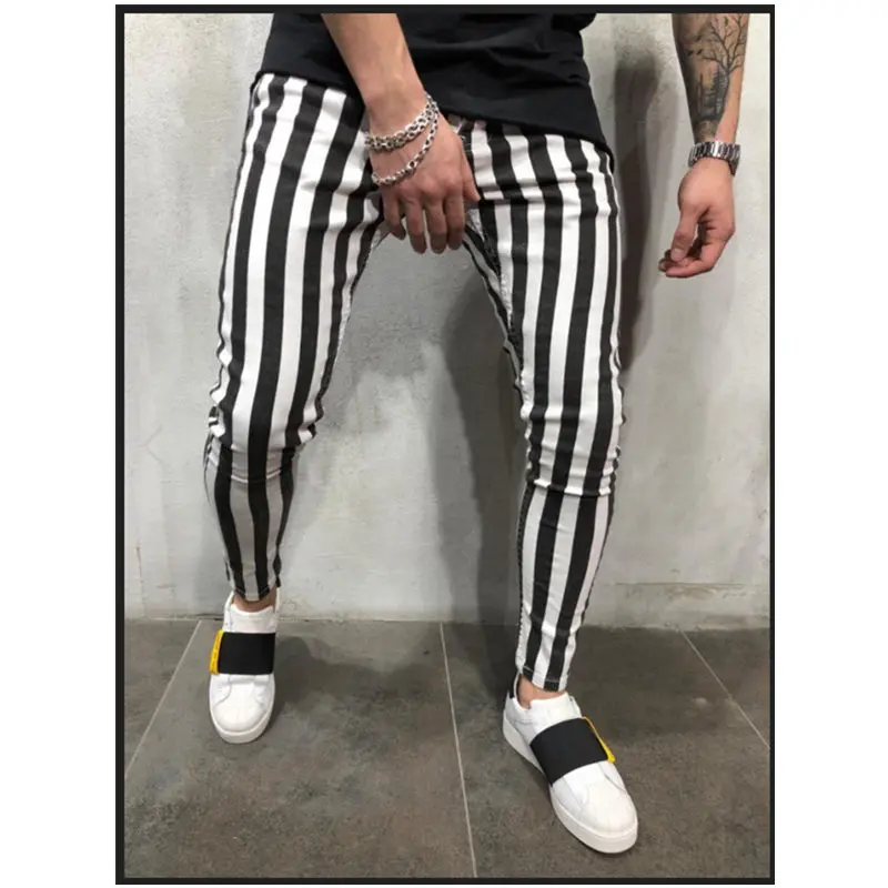 Calça casual xadrez preto e branco masculina, corredores magros, moletom, calça de calças, moda outono, nova, 2024