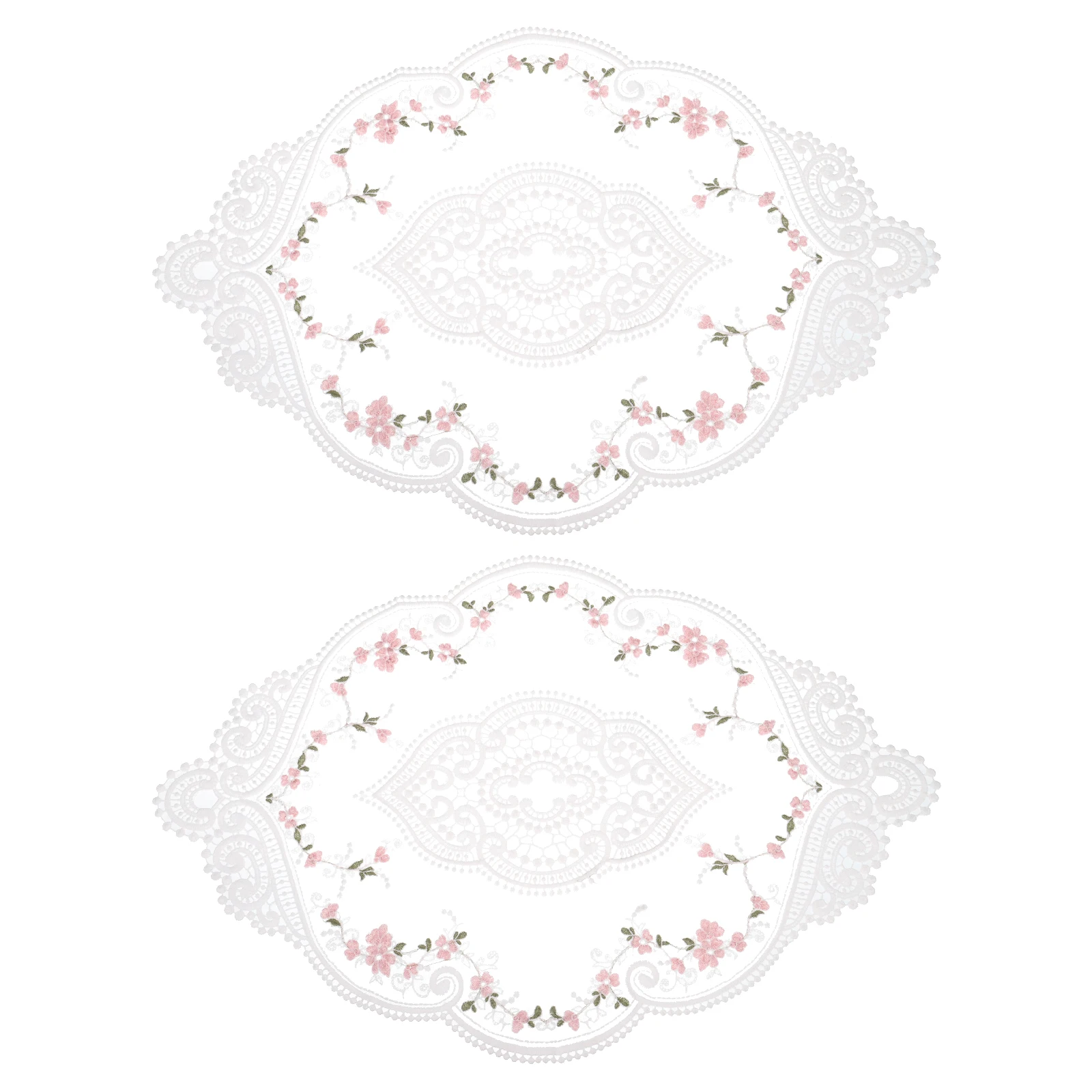 Retro Lace Placemat 12x17-in Oval Embroidered Table Place Mats French Crochet Doilies Coasters Cup Mat for Home Wedding